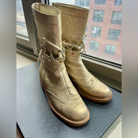 CHANEL Short Boots Met Kangaroo Size 38.5/US8.5 - Picture 1 of 9